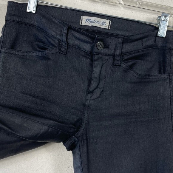 Madewell Black Skinny Skinny Moto Jeans 26 Ankle Zip Coated Leather Look Y2K - Picture 12 of 16